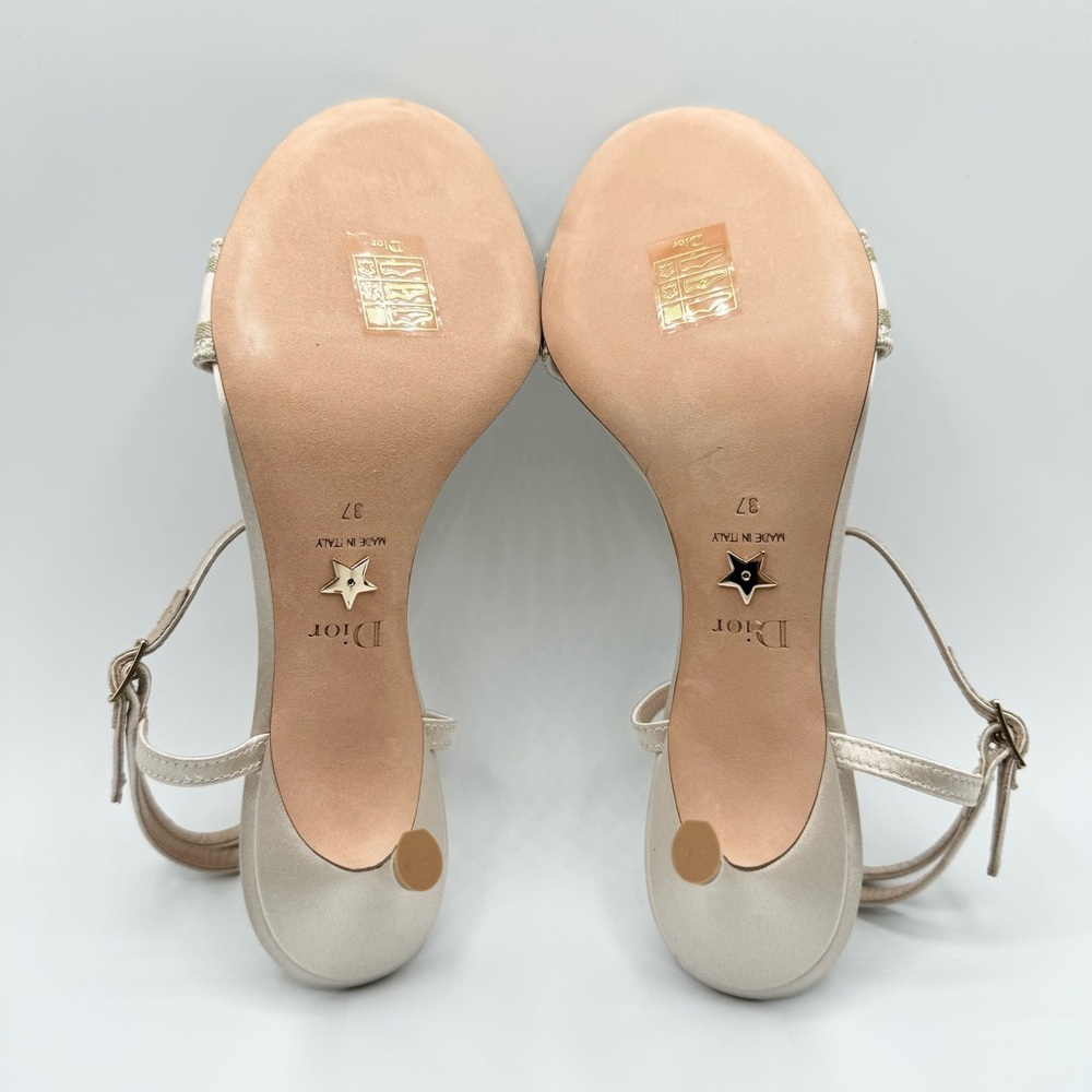 NEW Christian Dior White & Gold Dway Logo Embroidered Heels Sandals Shoes - Picture 6 of 11